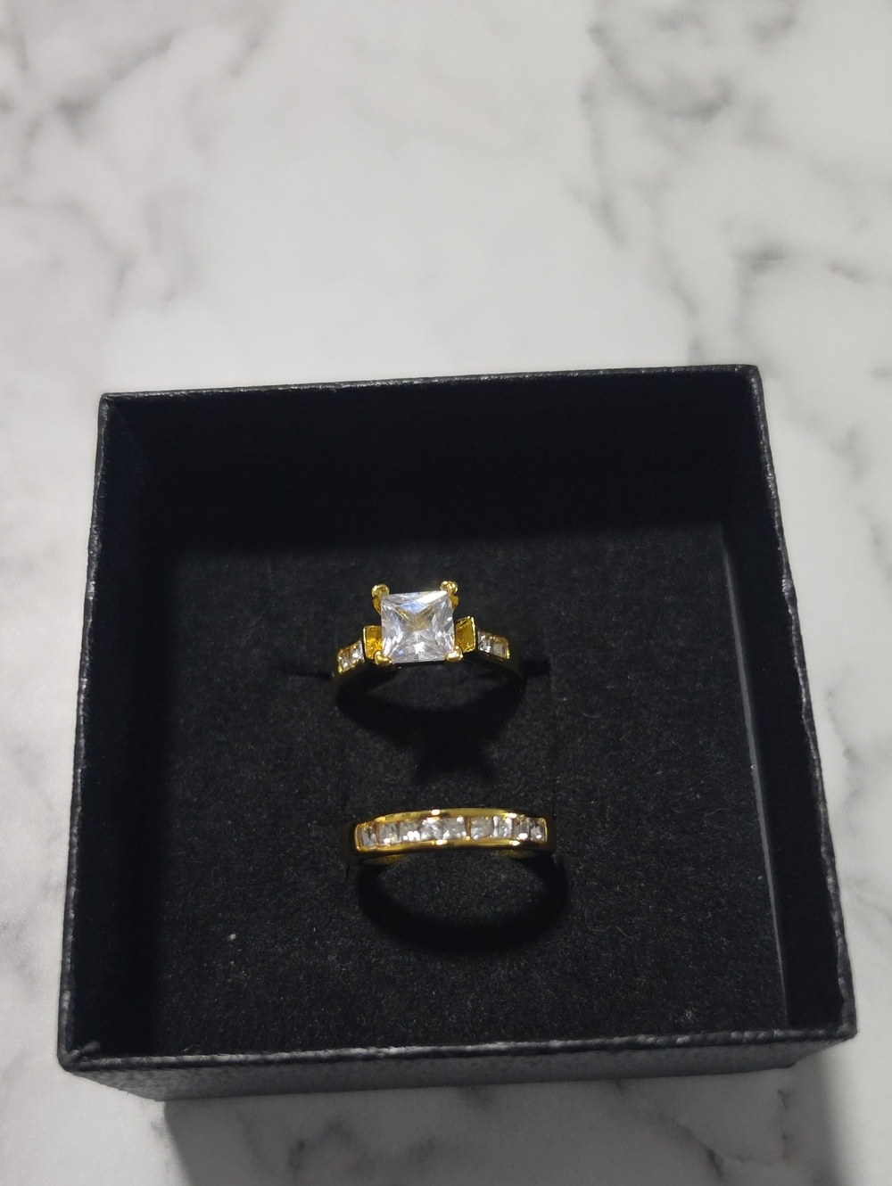 SHEIN Gold Crystal Two-Piece Ring Set